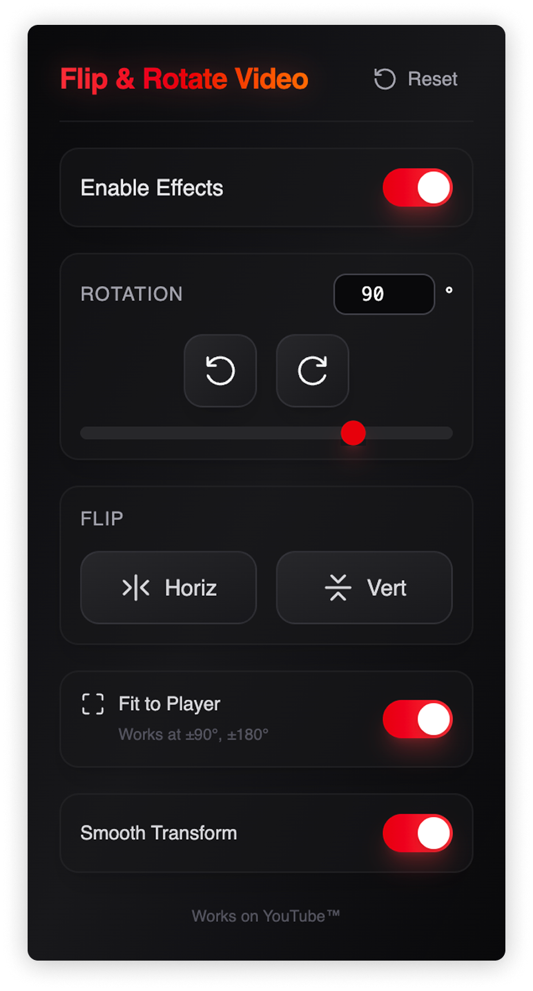 Extension controls panel